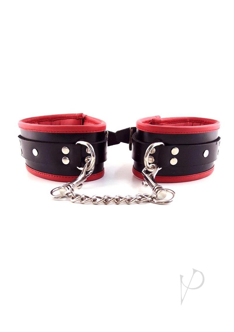 Rouge Black and Red Padded Leather Adjustable Ankle Cuffs