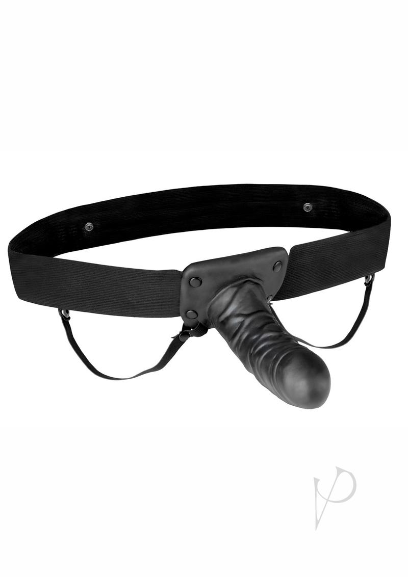 Lux Fetish Unisex Vibrating Hollow Strap On Dildo with Wired Remote Control 9in Black