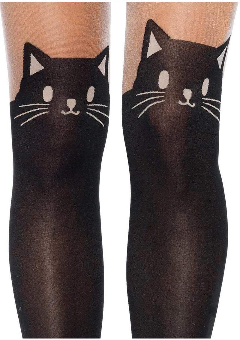 Black Cat Hose W/thigh Accent Os Blk/nud