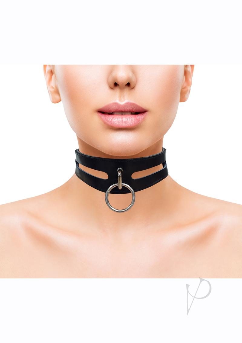 Leather Oring Collar Black