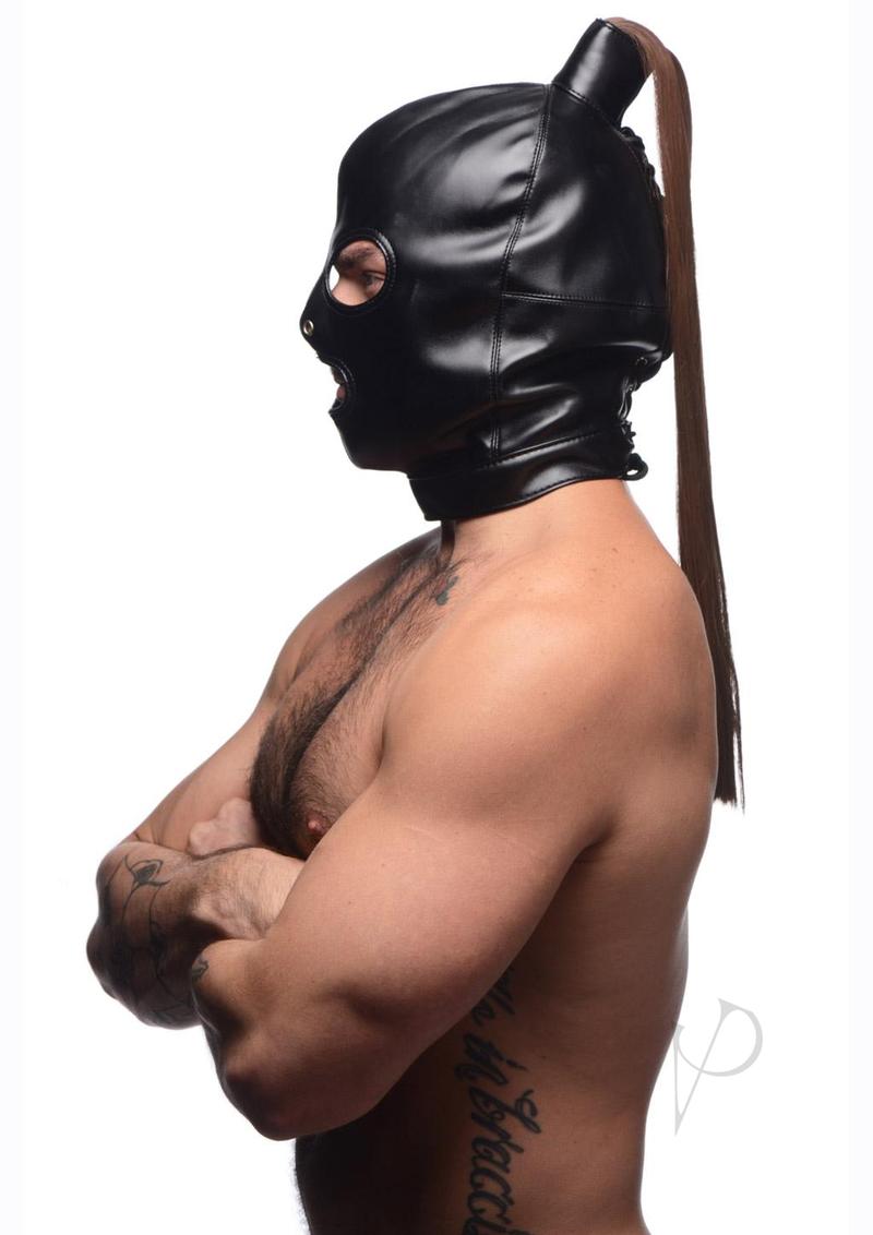 Strict Brunettte Ponytail Bondage Hood