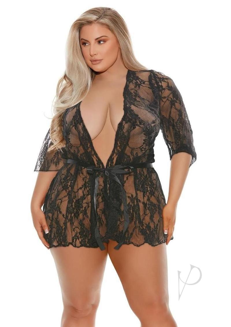 Barely B Lace Robe Plus Blk