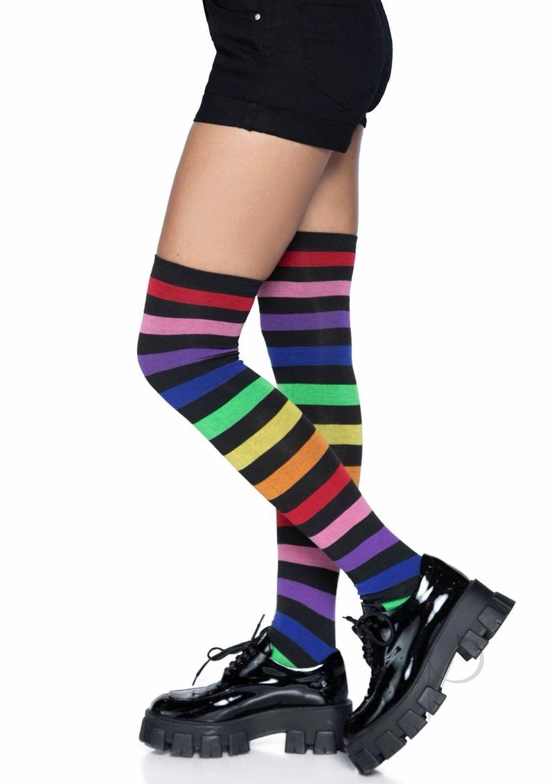 Acrylic Rainbow Thigh High Socks Os