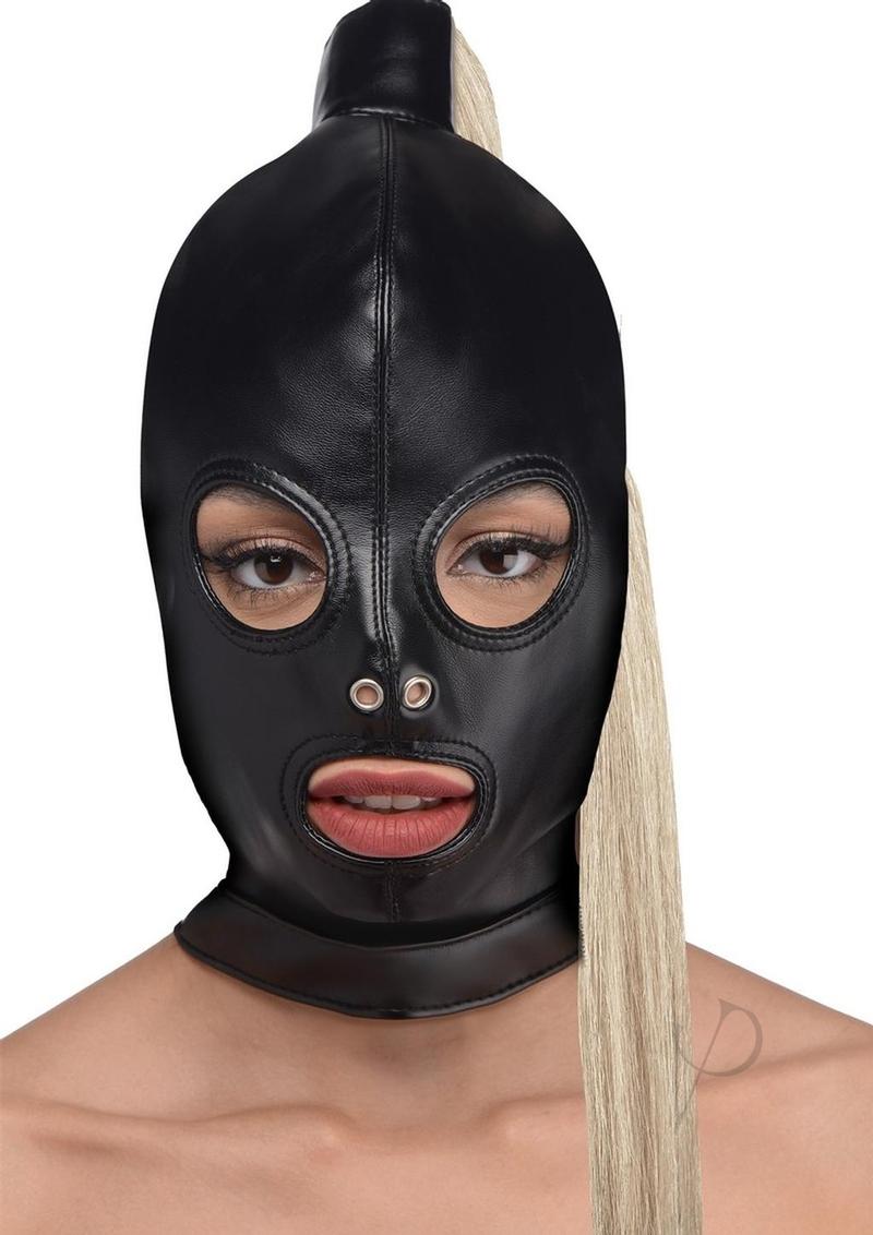 Strict Blonde Ponytail Bondage Hood