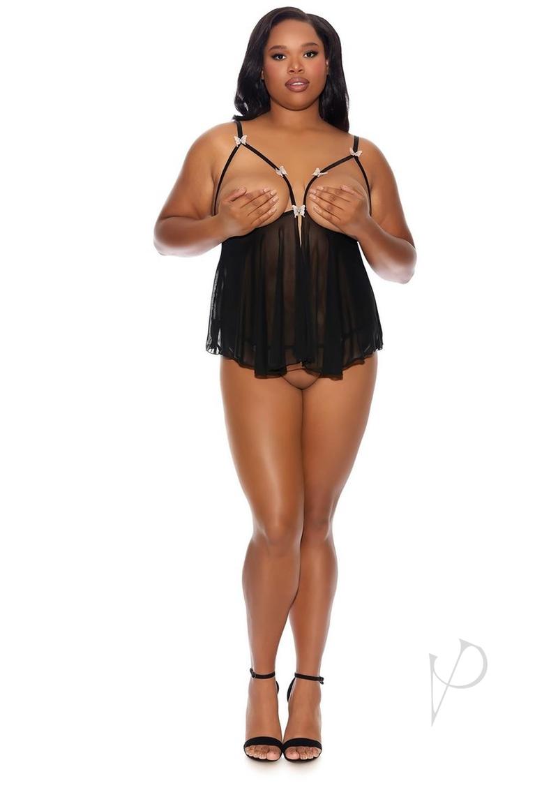 Barely B Cupless Babydoll Thong Ps Blk