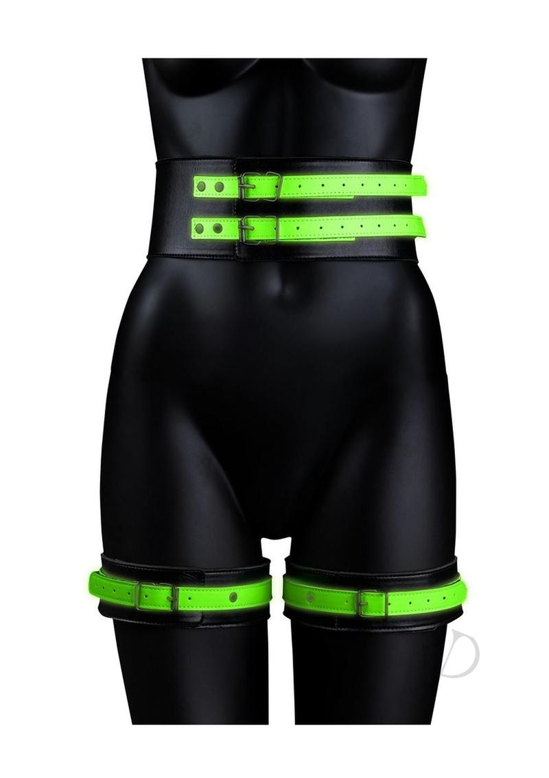 Ouch! Thigh Cuffs with Belt and Handcuffs Glow in the Dark