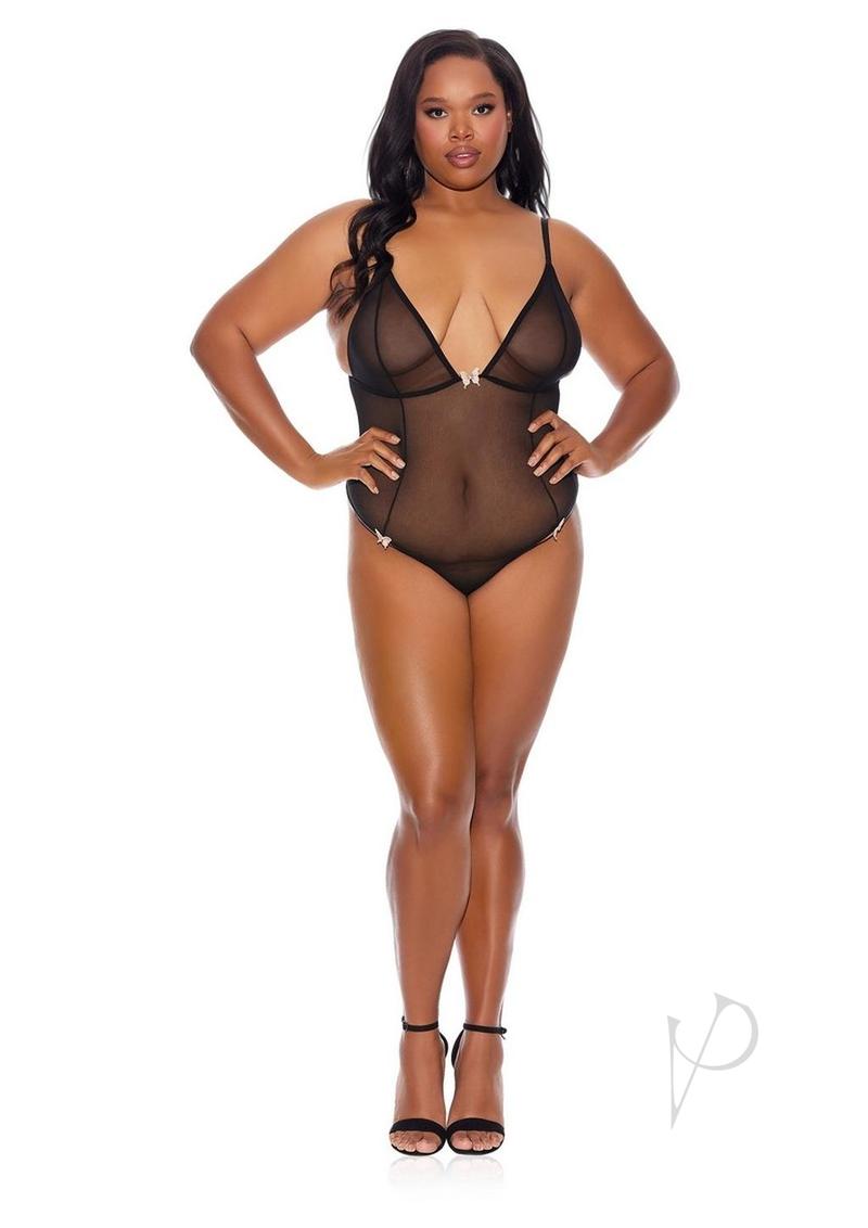 Barely B Crotchless Mesh Teddy Ps Blk