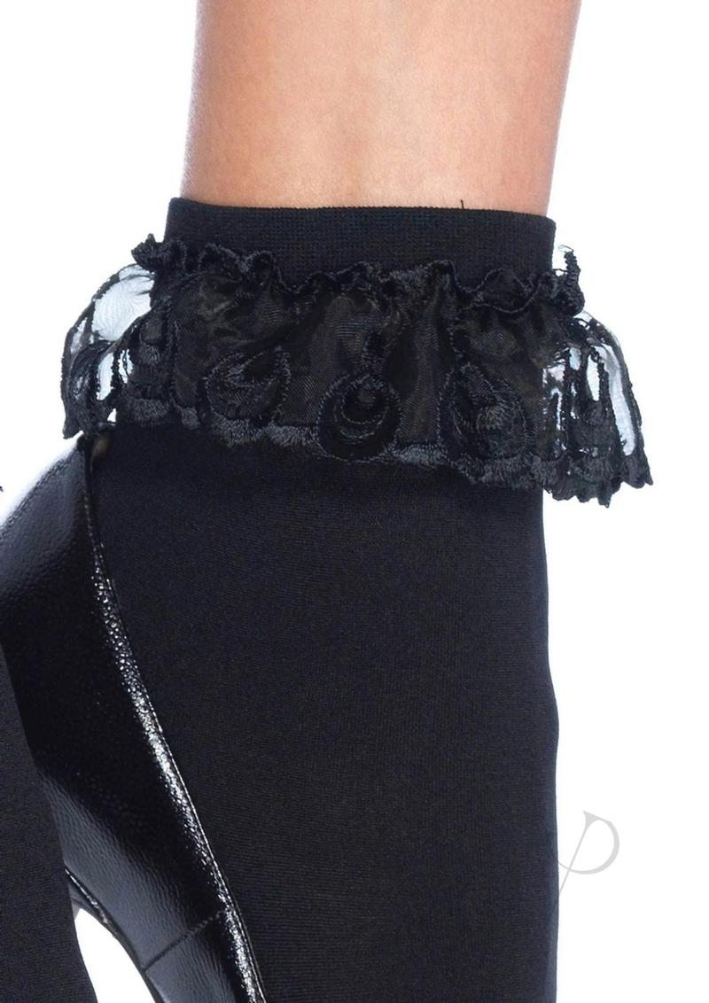 Anklet W/lace Ruffle Os Black