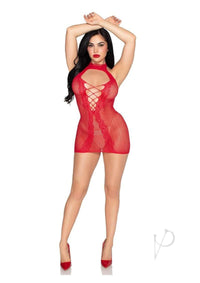 Dotted Halter Mini Dress Open Os Red