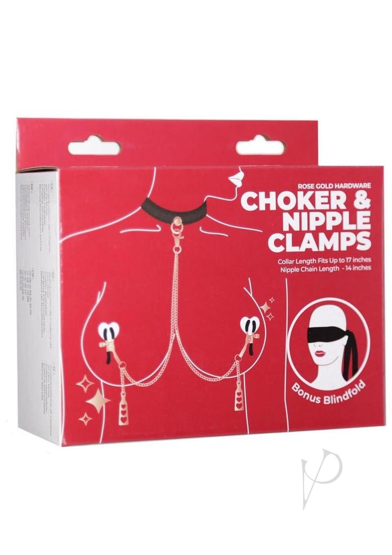 Punishment Choker Nipple Clamp Rose Gld