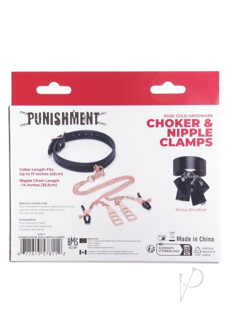 Punishment Choker Nipple Clamp Rose Gld