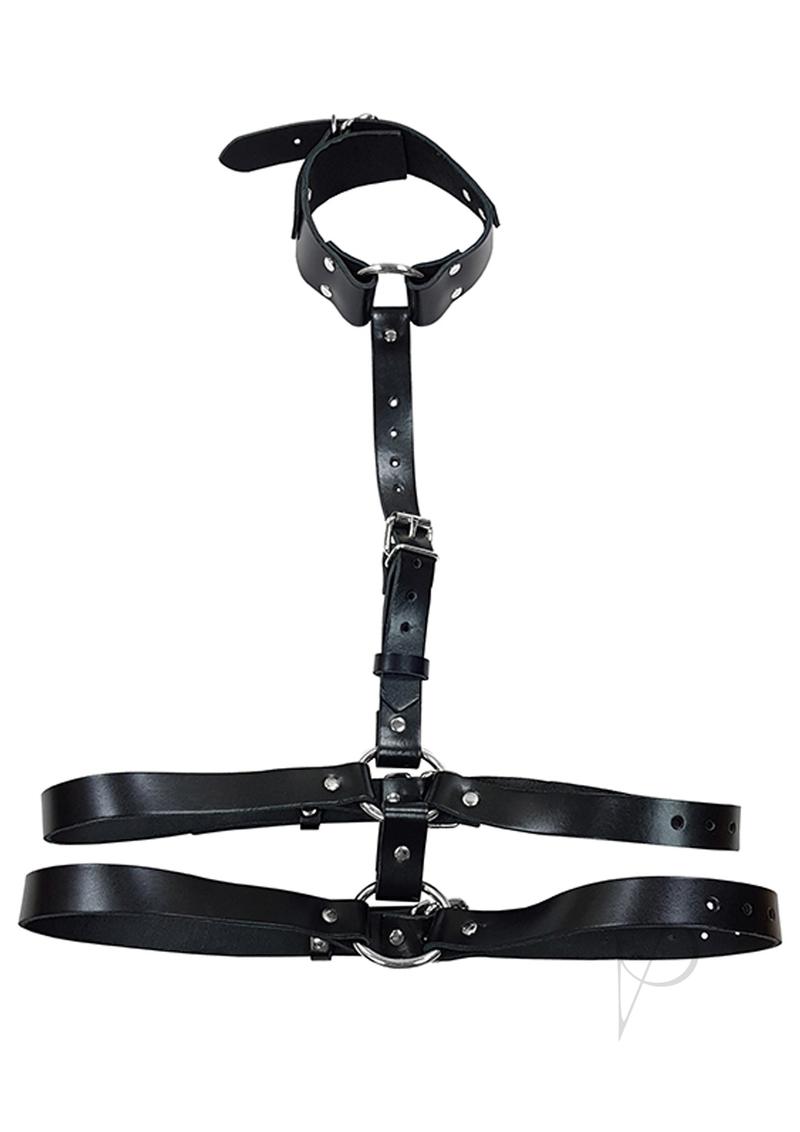 Rouge Female Leather Adjustable Body Harness with Choker