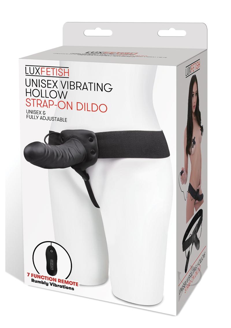 Lux Fetish Unisex Vibrating Hollow Strap On Dildo with Wired Remote Control 9in Black