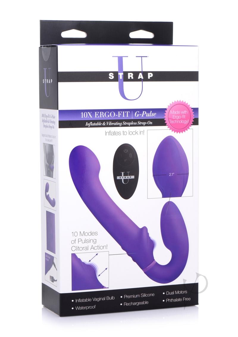 10X Remote Control Ergo Fit G Pulse Inflatable and Vibrating Strapless Strap on Purple