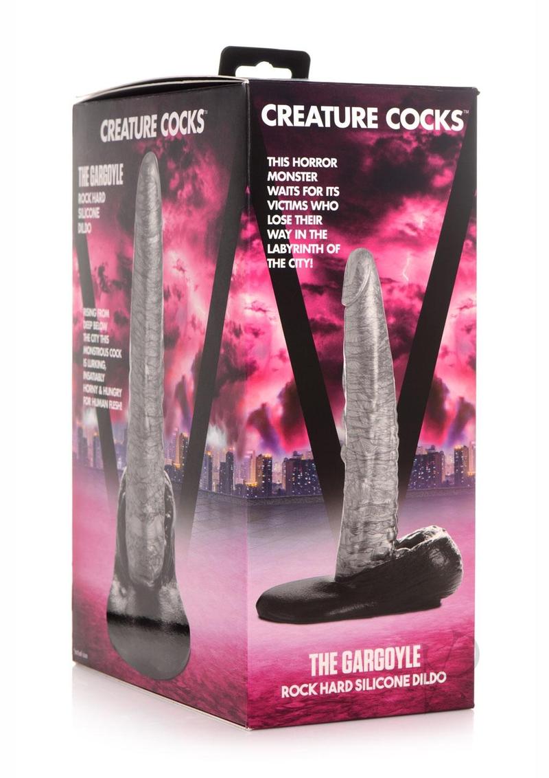 The Gargoyle Rock Hard Silicone Dildo 9.3in Silver & Black