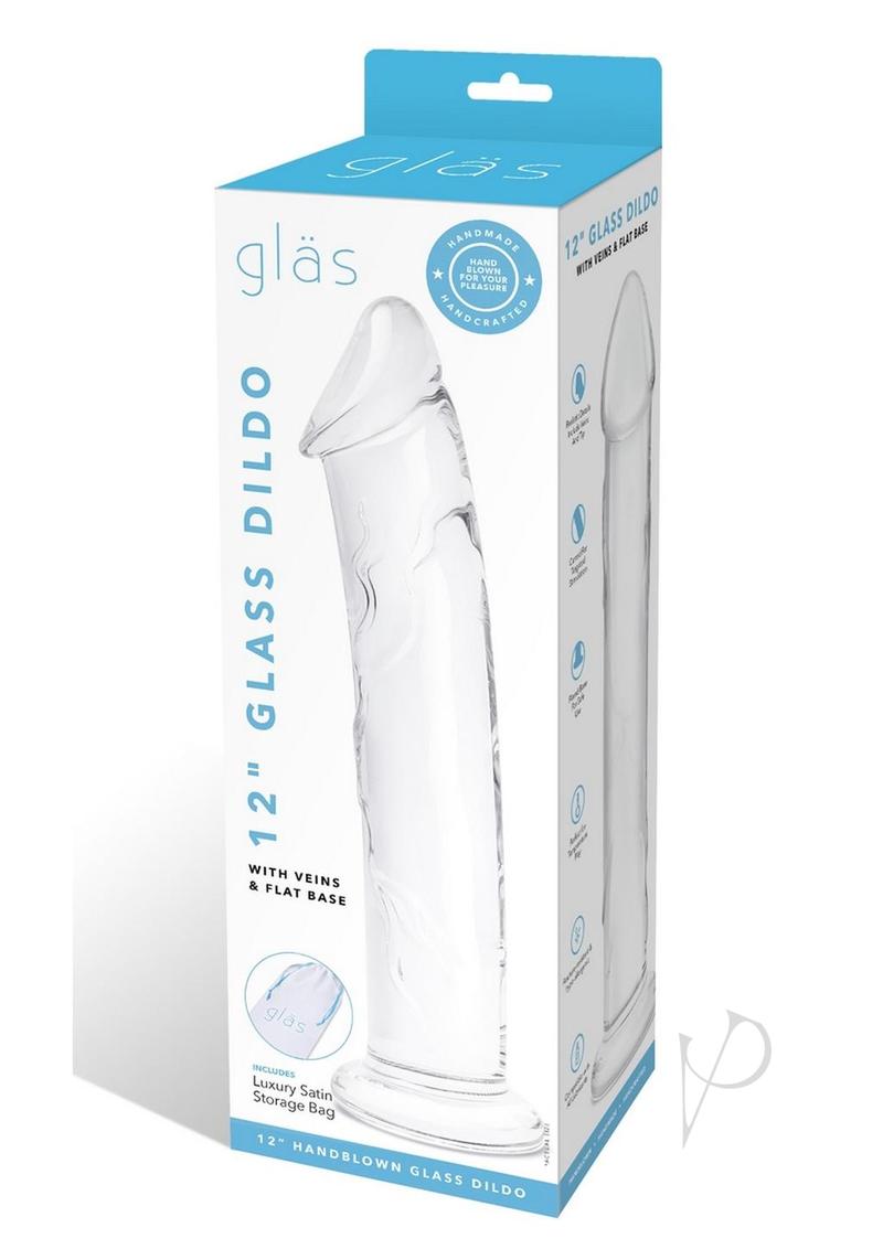 Dildo W/veins Flat Base Glass 12