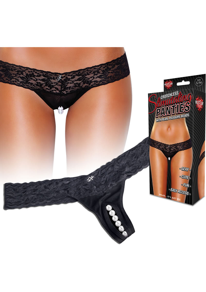 Clitoral Stim Thong W/beads Black M/l