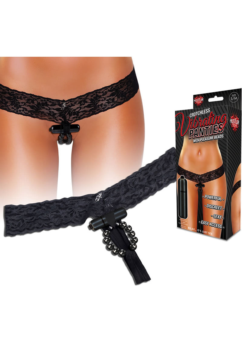 Vibra Lace Thong W/stim Beads Black M/l