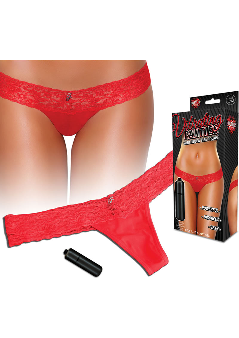 Vibrating Lace Thong Red S/m