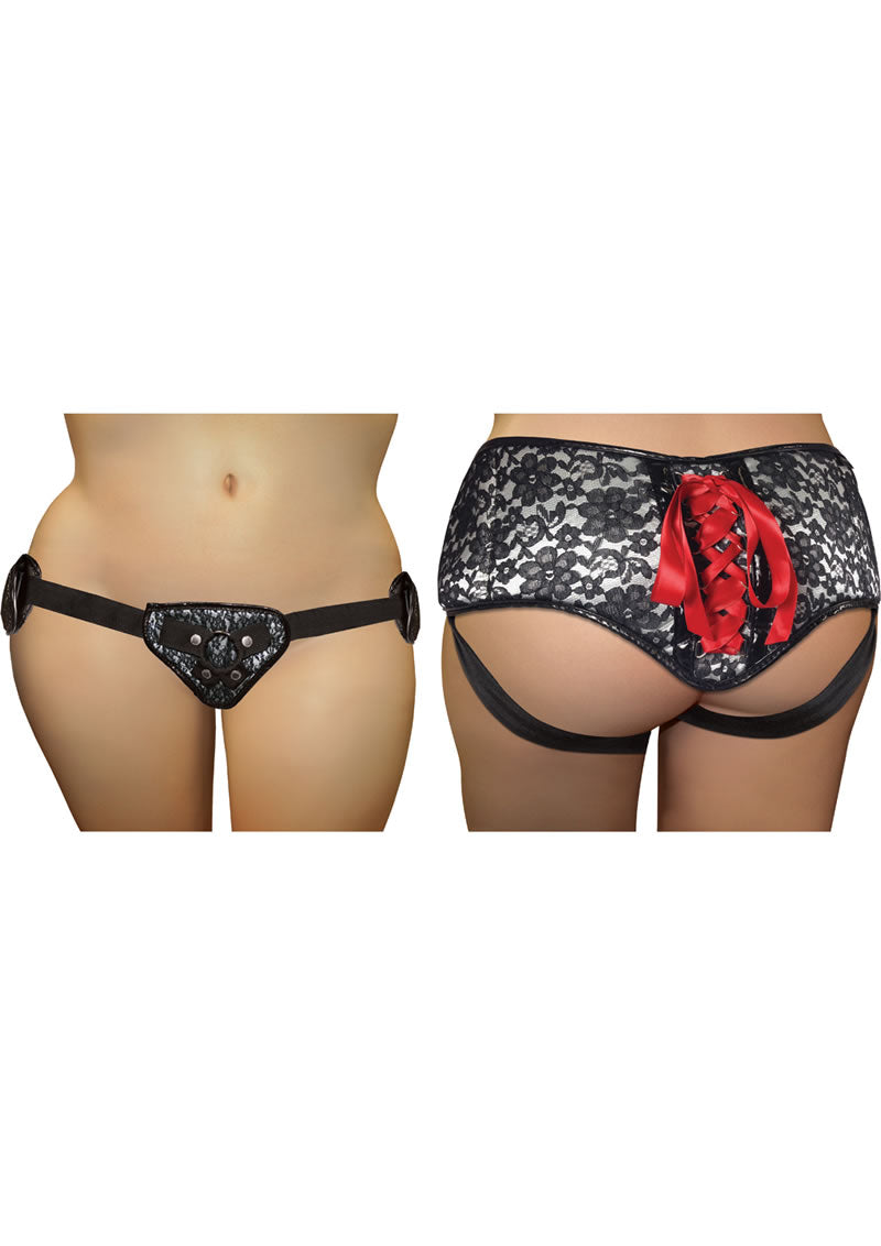 Plus Size Lace Corsette Strap On Grey