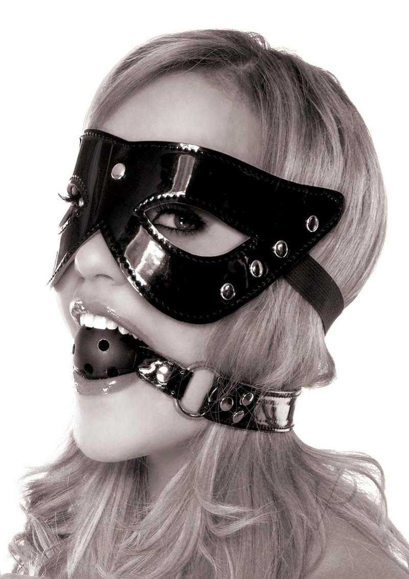 Ffle Masquerade Mask and Ball Gag Black