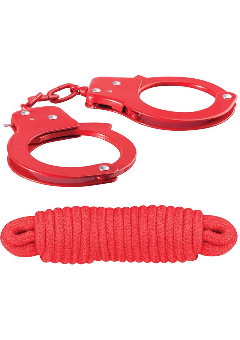 Sinful Metal Cuffs W/keys Love Rope Red