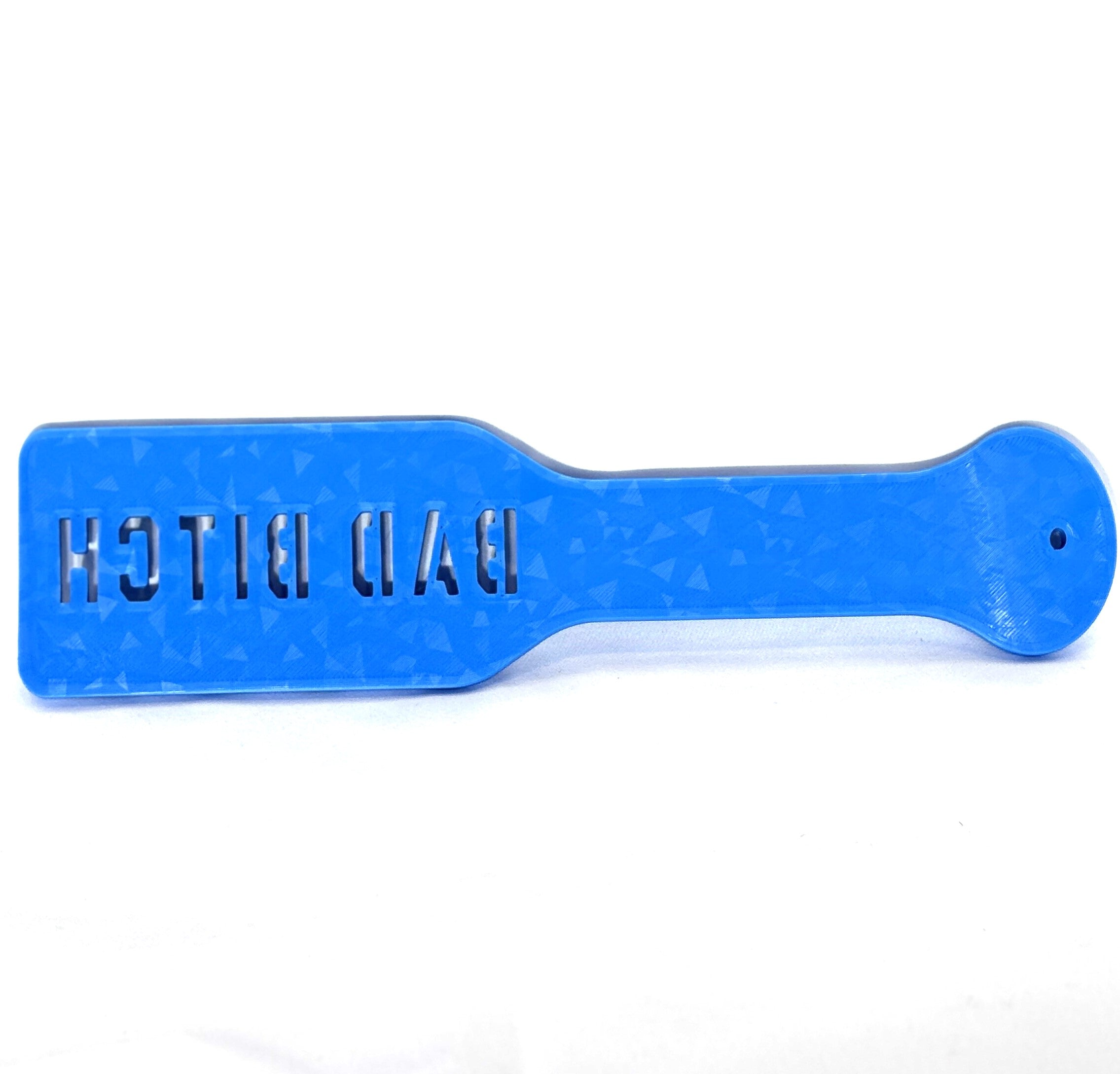 3D Printed Spanking Paddle "BAD BITCH" Blue