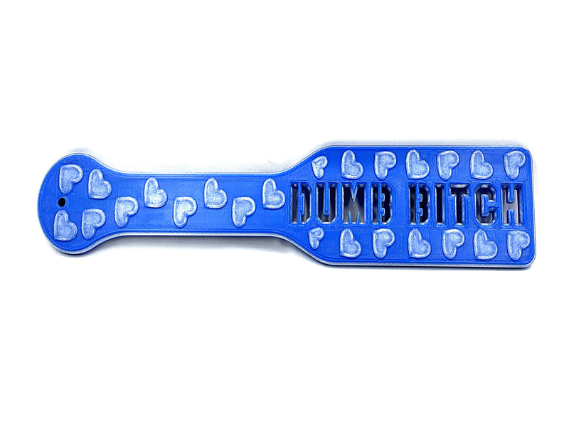 3D Printed Spanking Paddle DUMB BITCH Blue and Glow in the Dark