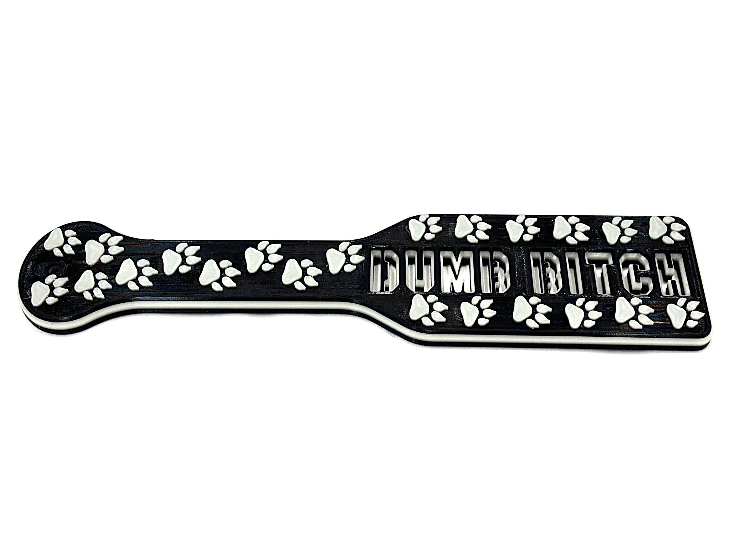 3D Printed Spanking Paddle DUMB BITCH Black and Glow in the Dark