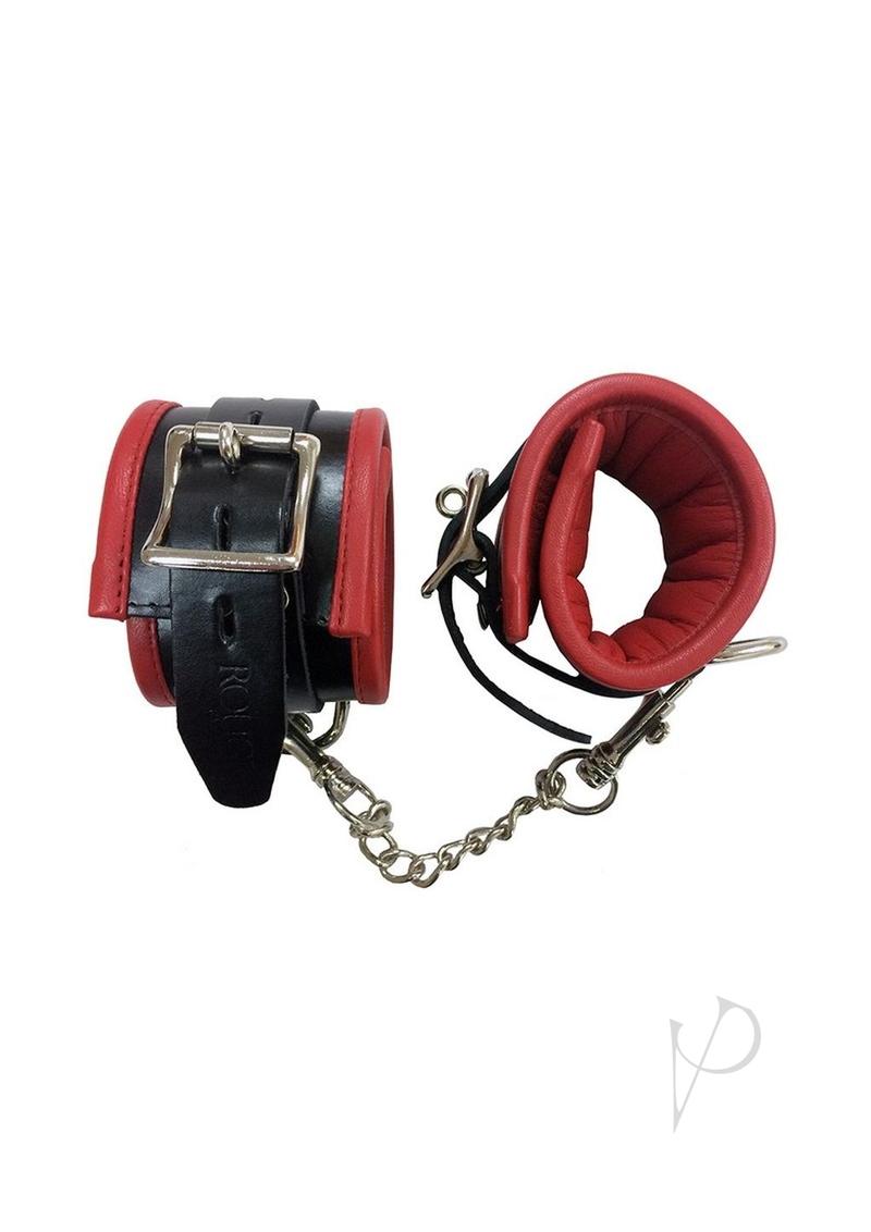 Rouge Black and Red Padded Leather Adjustable Ankle Cuffs