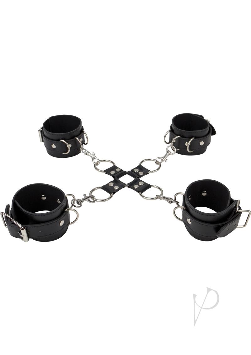 Ouch! Leather Hand And Leg Cuffs Black
