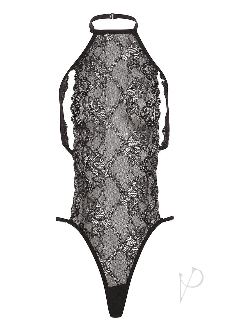Barely B Peek A Boo Lace Teddy Black