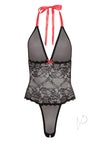 Barely B V Plunge Lace and Mesh Teddy Blk