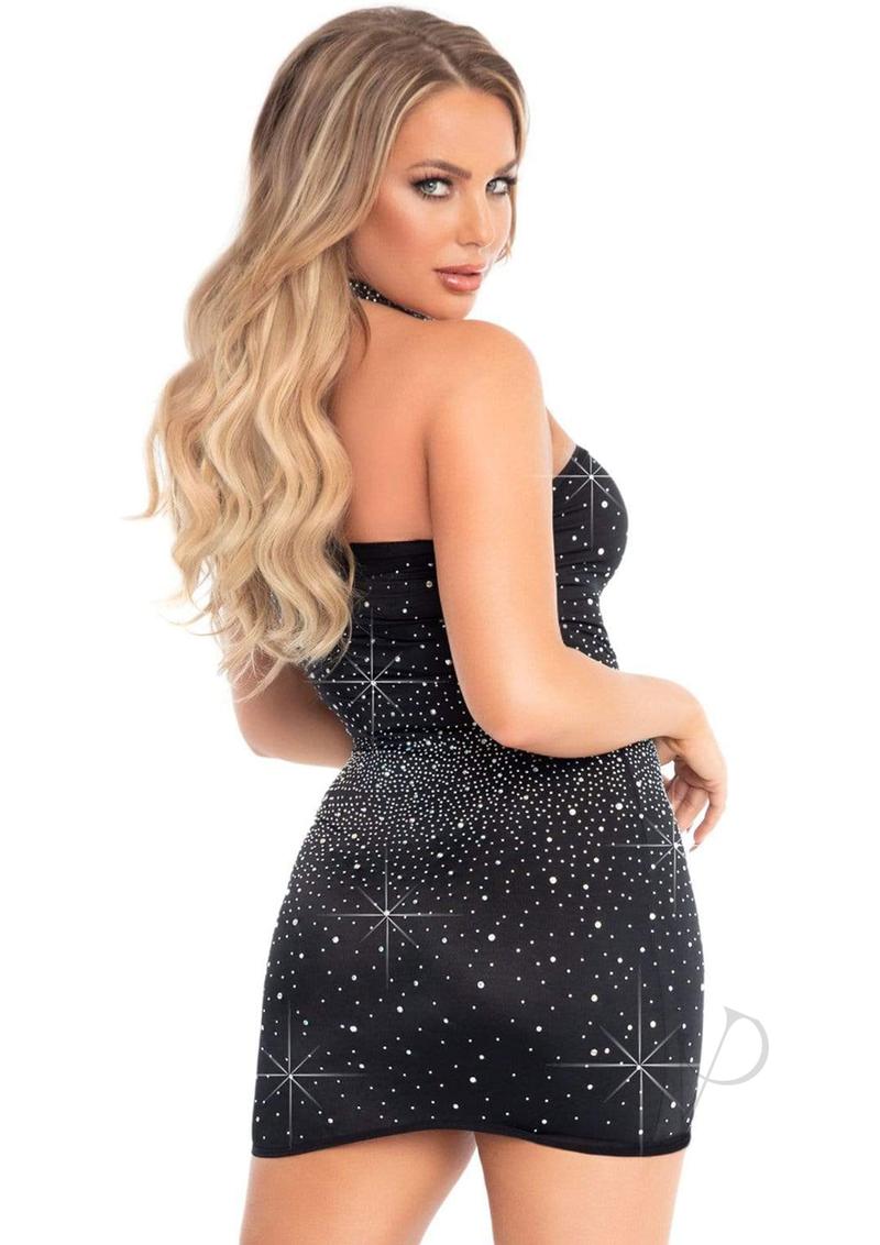 Opaque Rhinestone Tube Dress 2pc Md Blk