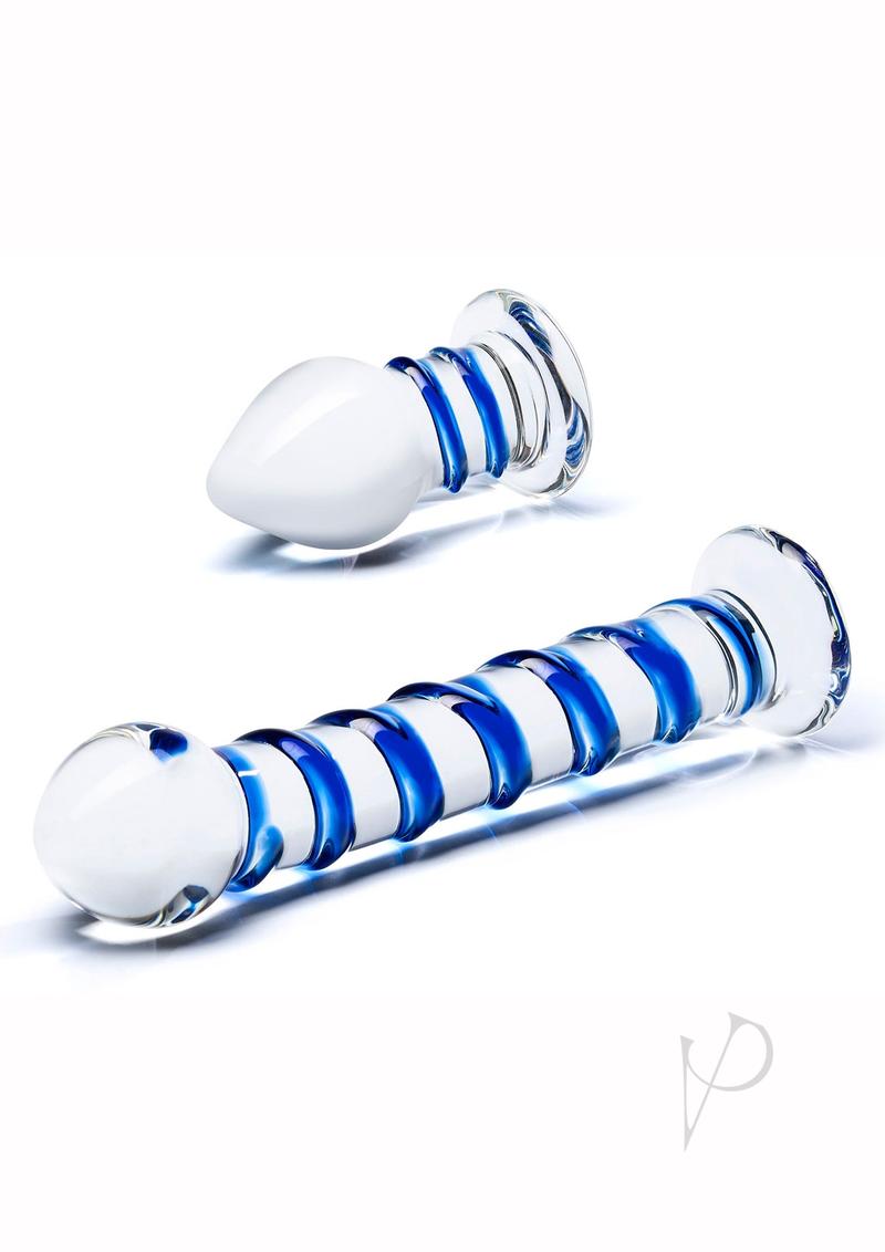 Swirly Dildo and Buttplug Set Clear/blue