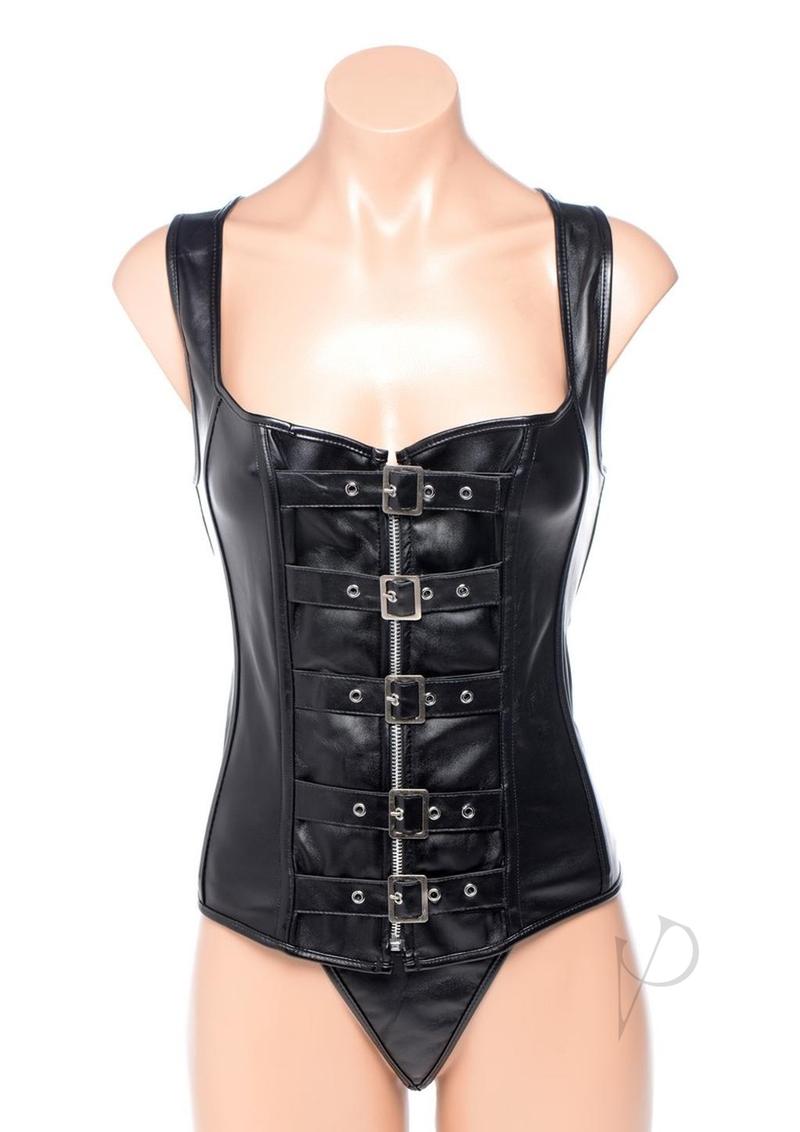 Strict Lace Corset Vest/thong Lg Black