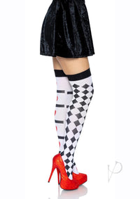 Harlequin Heart Thigh High Os Wht/red