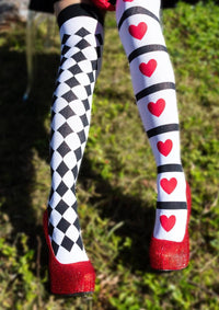 Harlequin Heart Thigh High Os Wht/red