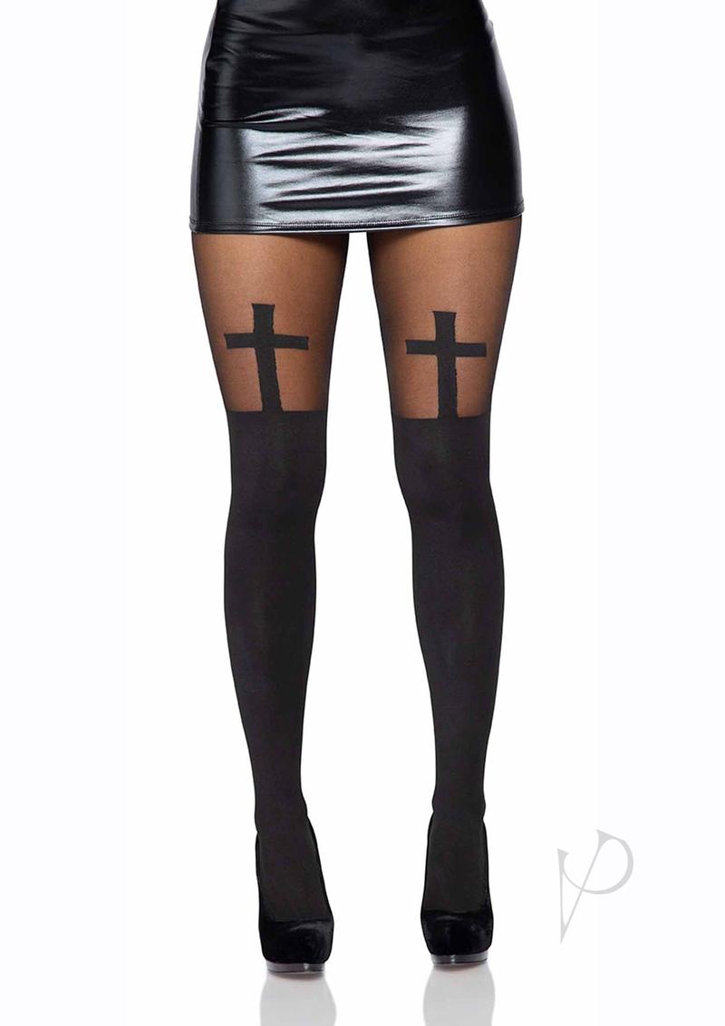 Spandex Cross Hose W/thigh Accent Os Blk