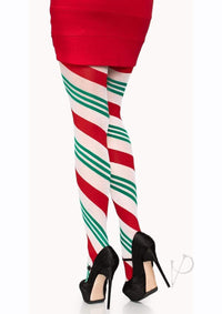 Holiday Ribbon Stripe Tights Os Grn/red