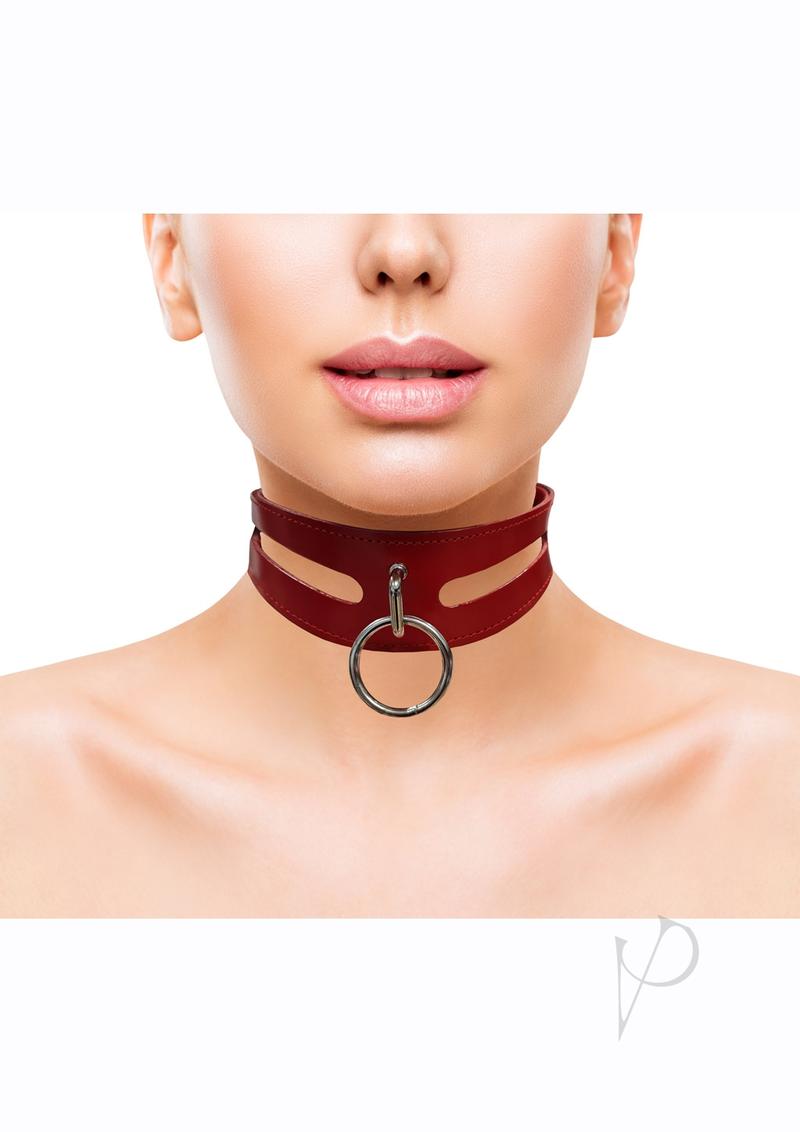 Leather Oring Collar Red