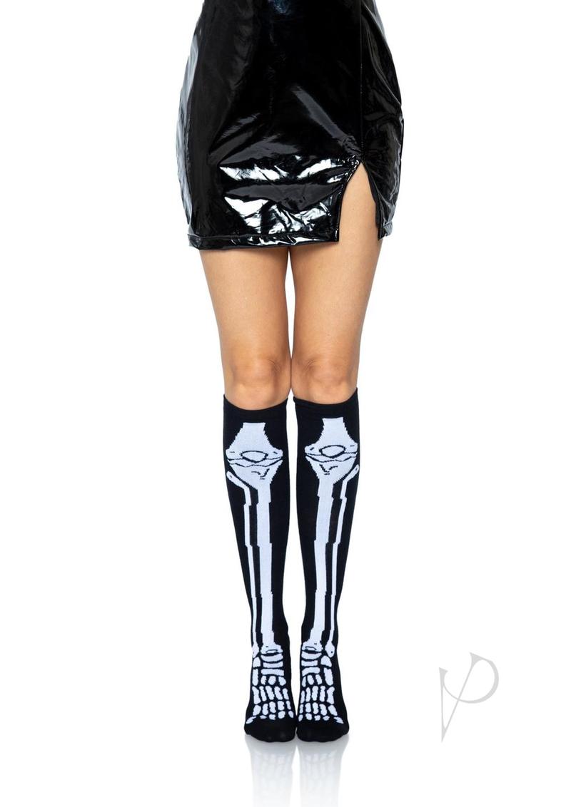 Skeleton Over The Knee Socks Blk/wht