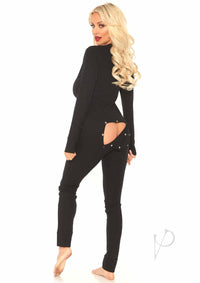 Cozy Brushed Long Johns W/flap S/m Blk