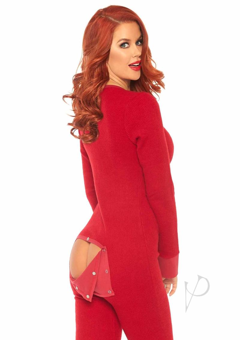 Cozy Brushed Long Johns W/flap S/m Red