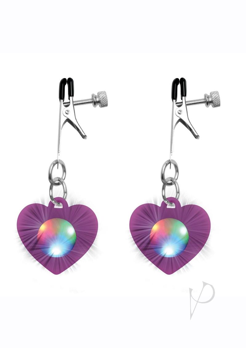 Charmed Light Up Heart Nip Clamps Purple