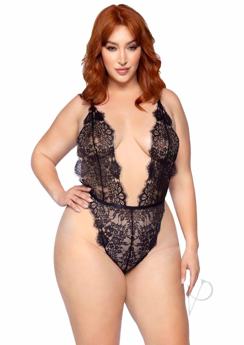 Floral Teddy Thong Robe 3pc 1x/2x Black