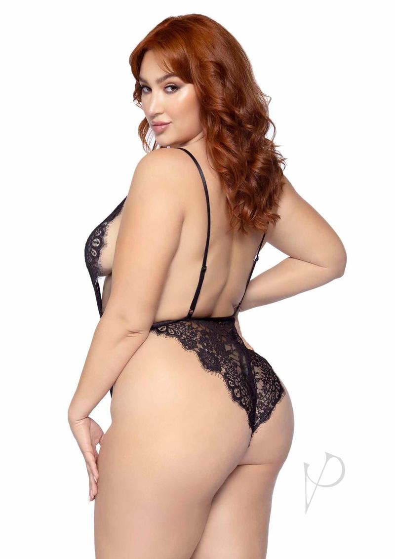 Floral Teddy Thong Robe 3pc 1x/2x Black