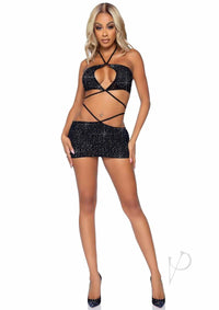 Rhinestone Keyhole Bandeau 2pc Sm Blk