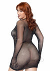 Rhinestone Fishnet Mini Dress 1x/2x Blk