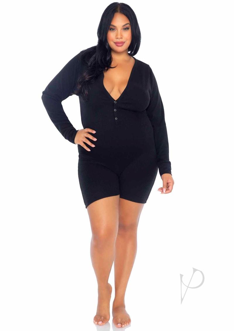 Brushed Romper Long John/flap 1x/2x Blk